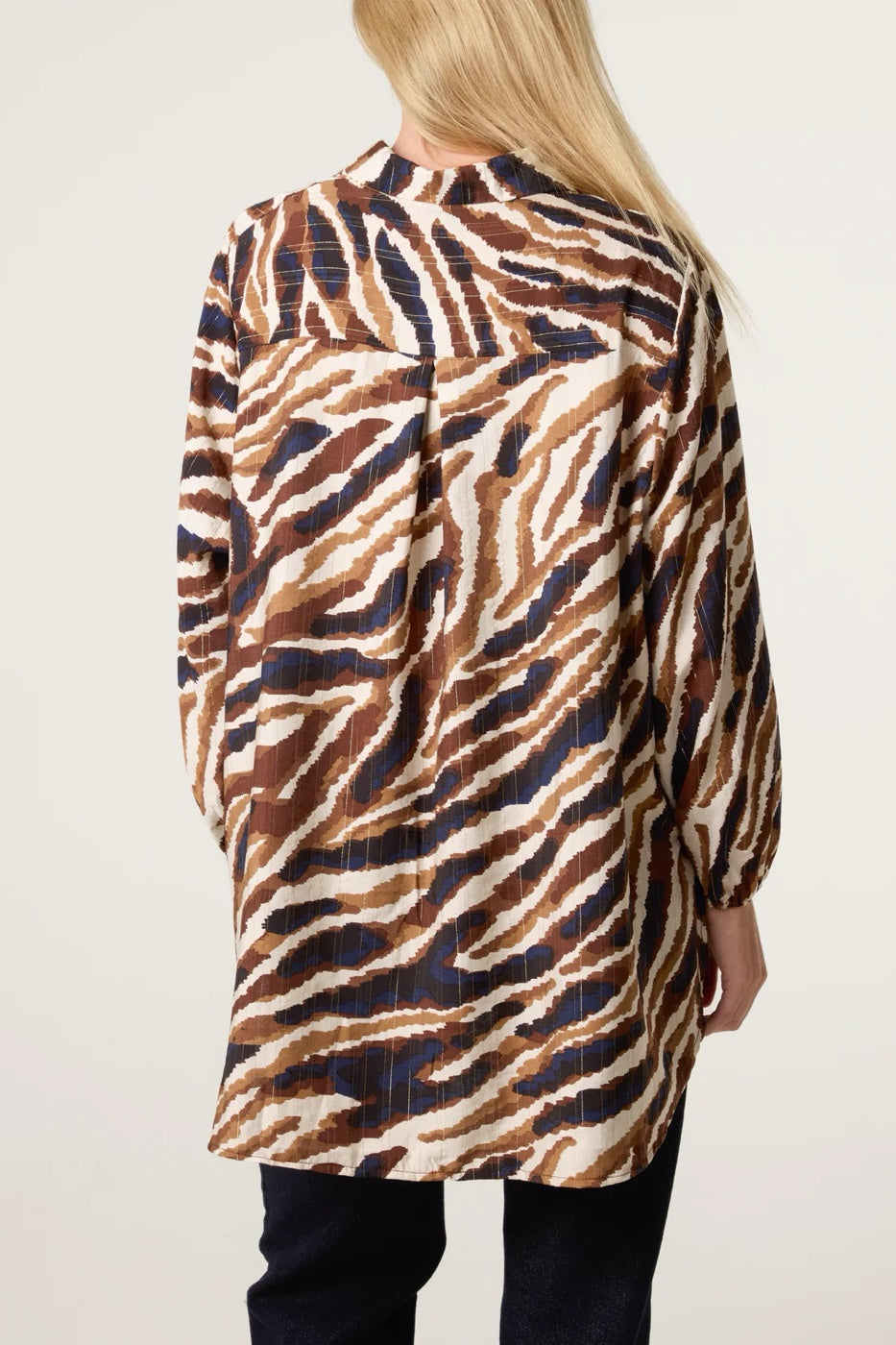 Animal Print Tie-Front Blouse - Brown (2)