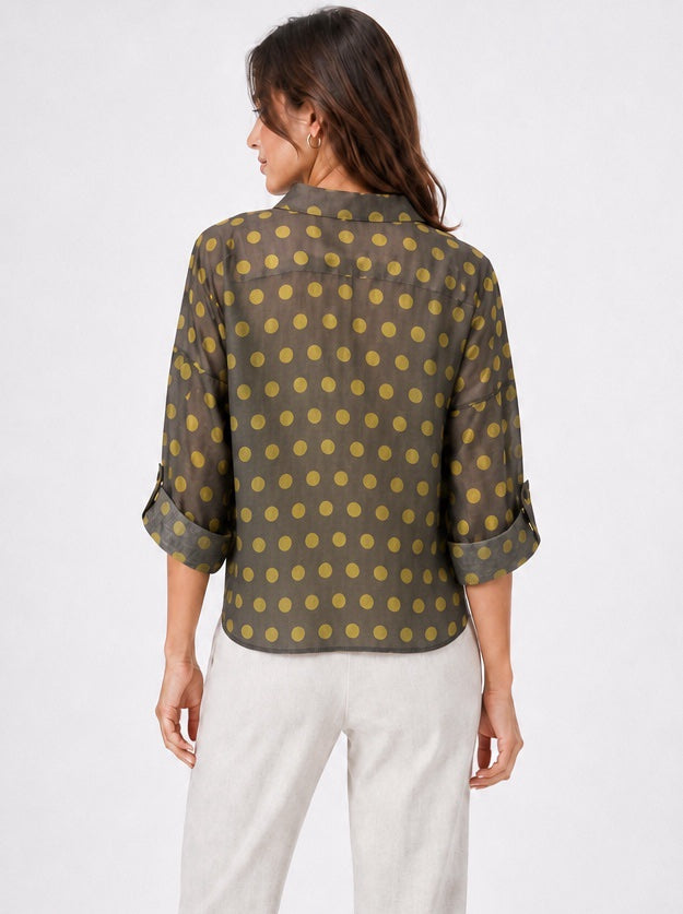 Polka Dot Tie-Waist Blouse - Chocolate