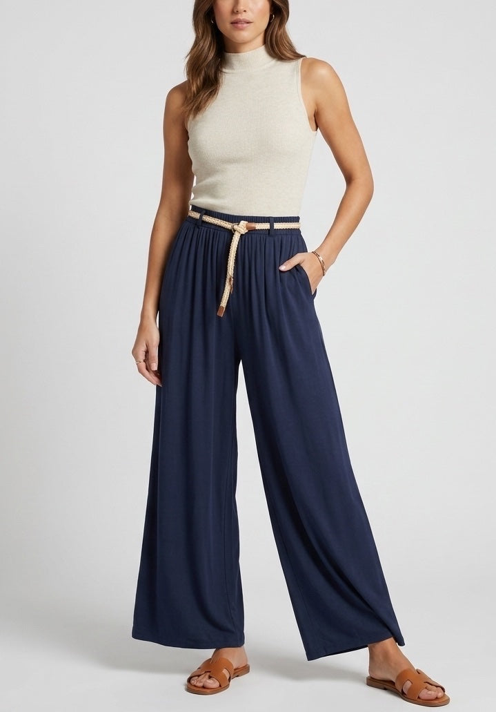Wide Leg Trousers with Braided Belt - Mixed Pack