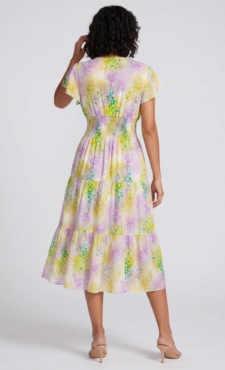 Flutter Sleeve Shirred Midi Dress - Lilac (2)