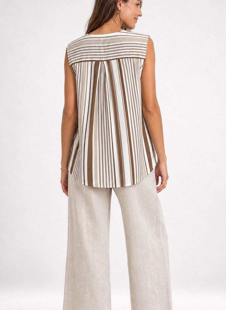Striped V-Neck Sleeveless Blouse - Mixed Pack (2)