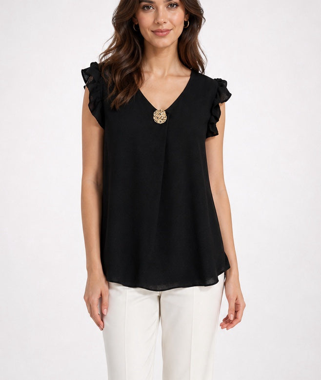 Textured V-Neck Blouse with Ruffled Sleeves - Mixed Pack