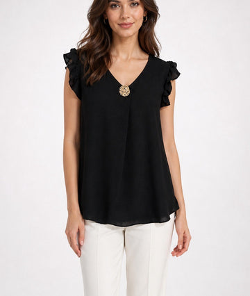 Textured V-Neck Blouse with Ruffled Sleeves - Mixed Pack