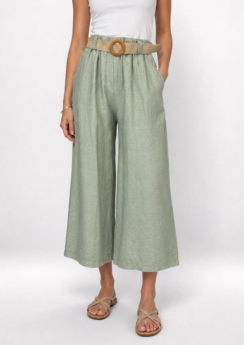 Textured Culotte Trousers with Woven Belt - Mixed Pack