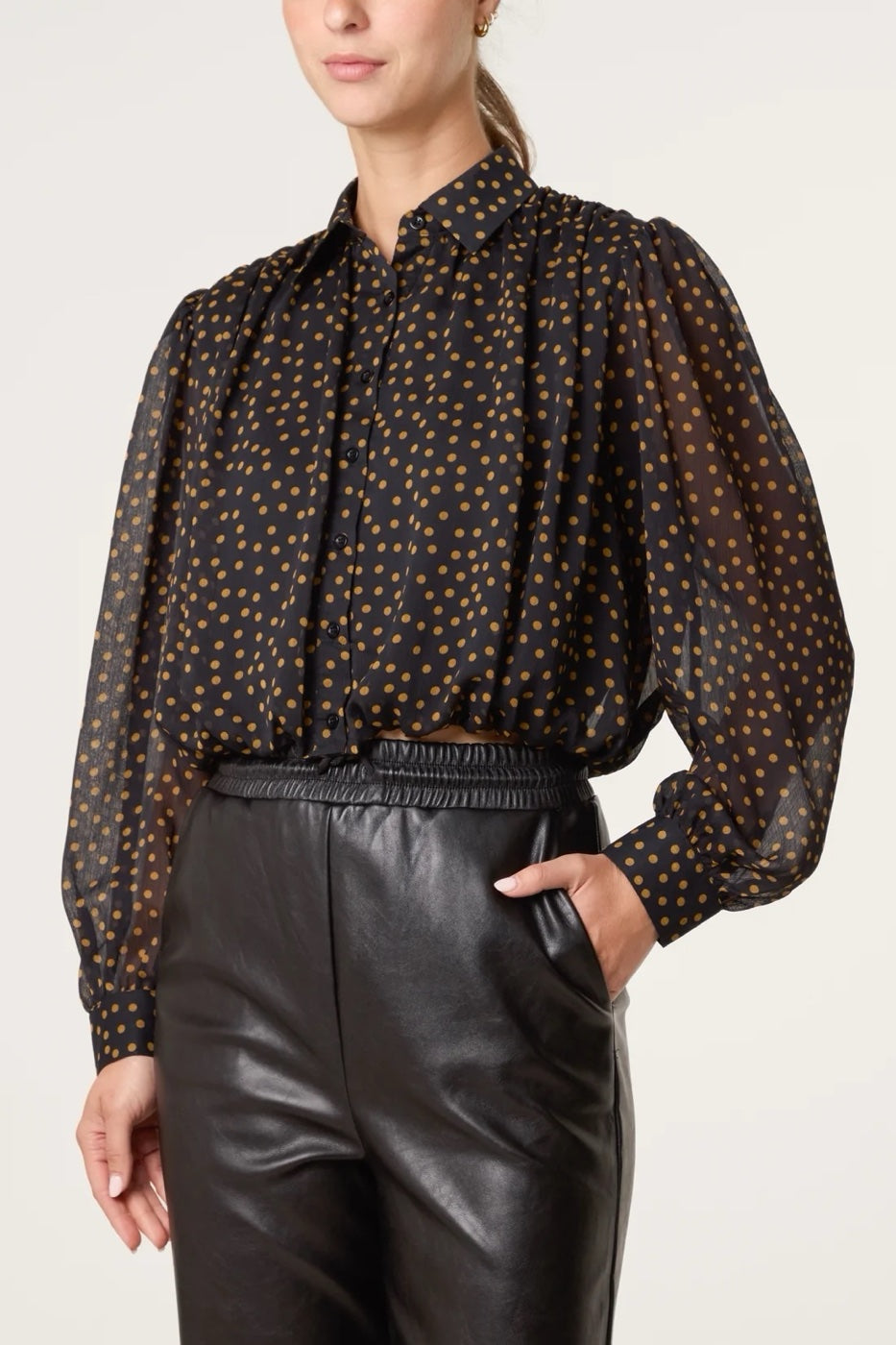 Polka-Dot Sheer Blouse - Black