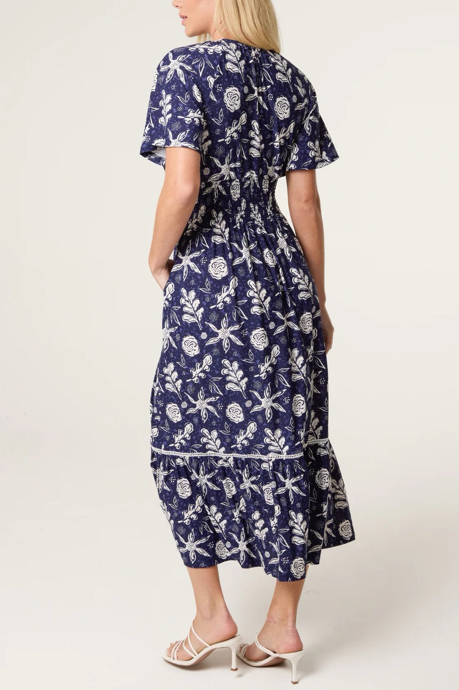 Gathered Empire Waist Midi Dress - Navy Blue (2)