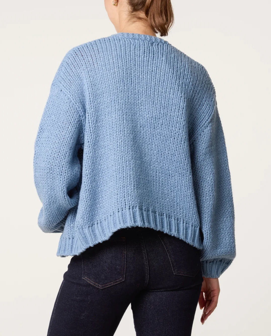 Embroidered Floral Knit Cardigan Denim  - Denim (2)