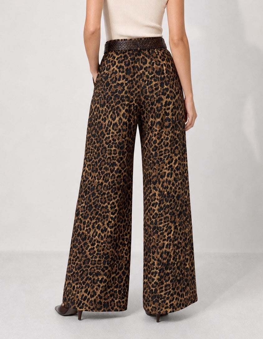 Leopard Print Wide-Leg Trousers with Belt - Mixed Pack (2)