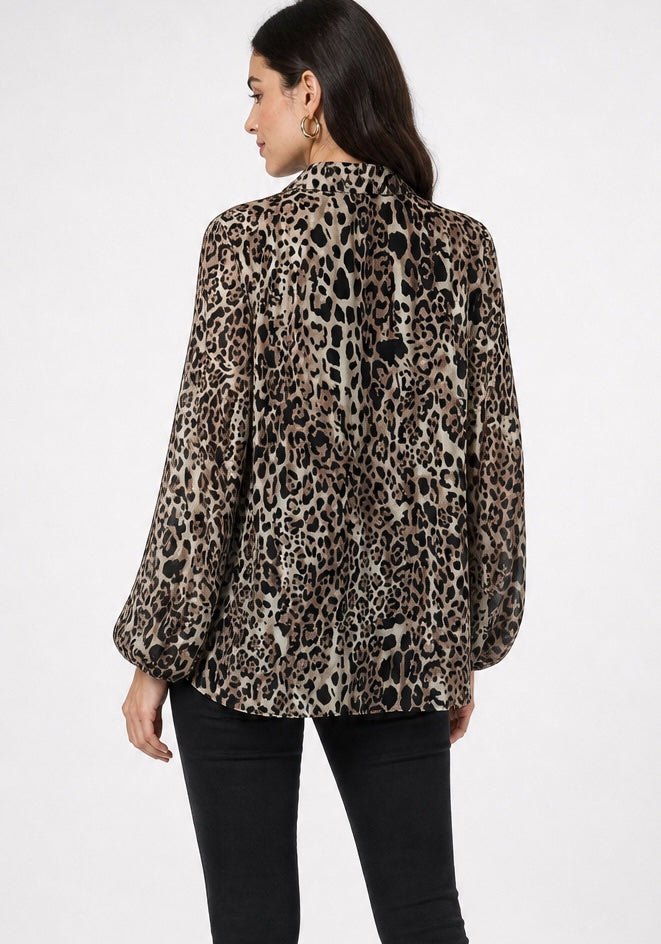 Leopard Print Tie-Neck Blouse - Animal Print (2)