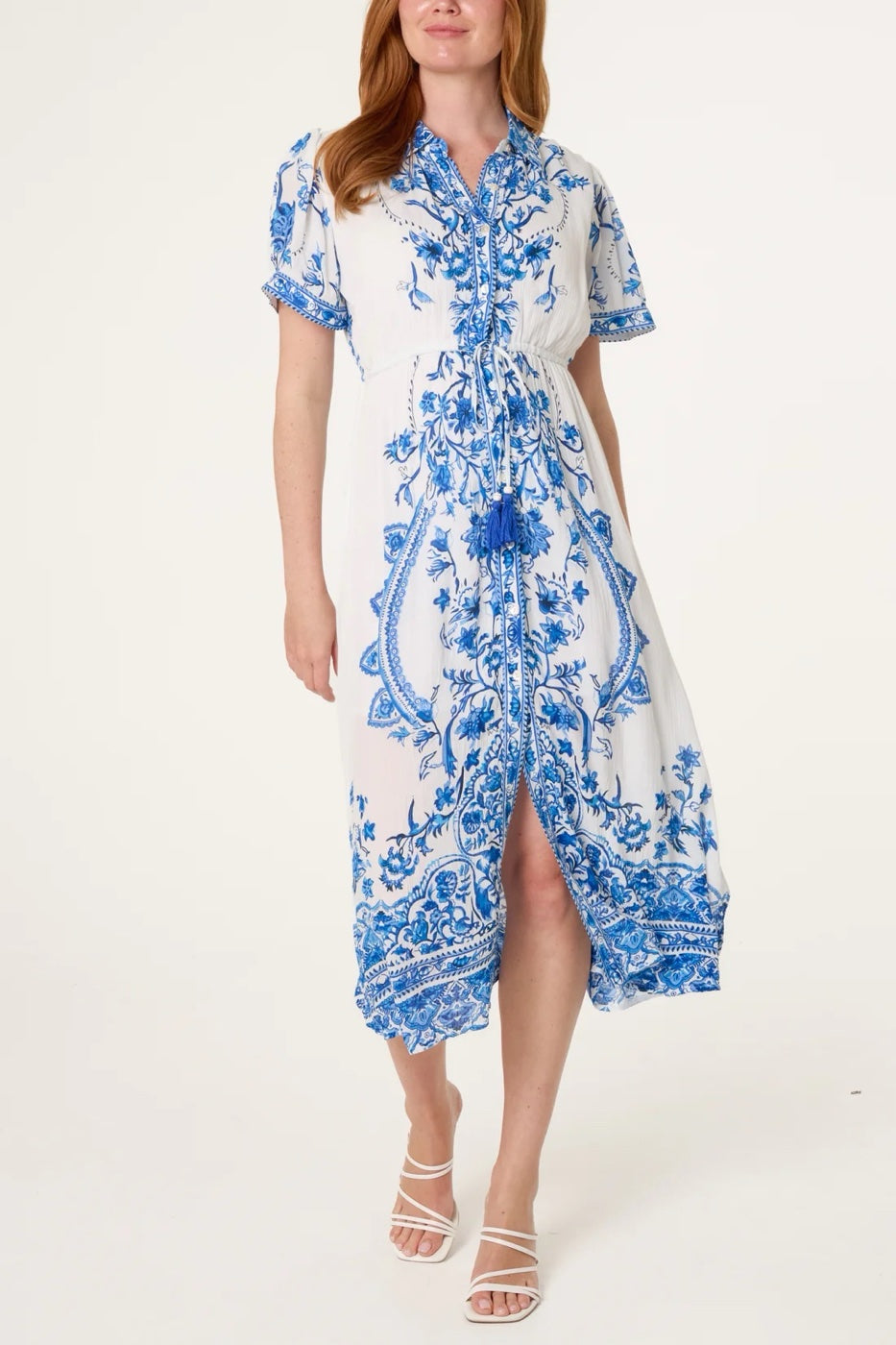 Bohemian Floral Print Midi Dress - Blue