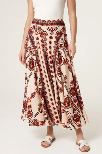 Paisley Print Flowy Trousers  - Orange