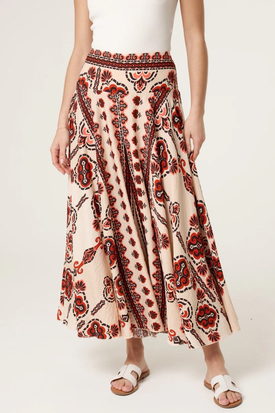 Paisley Print Flowy Trousers  - Orange