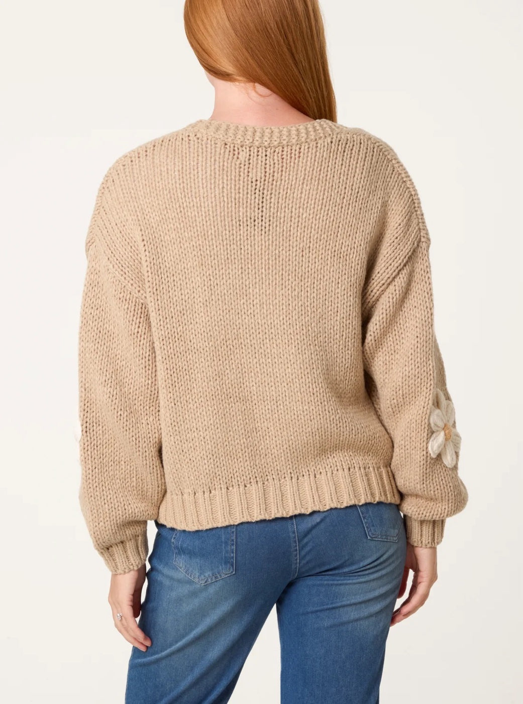 Floral Applique Knit Cardigan - Beige (2)