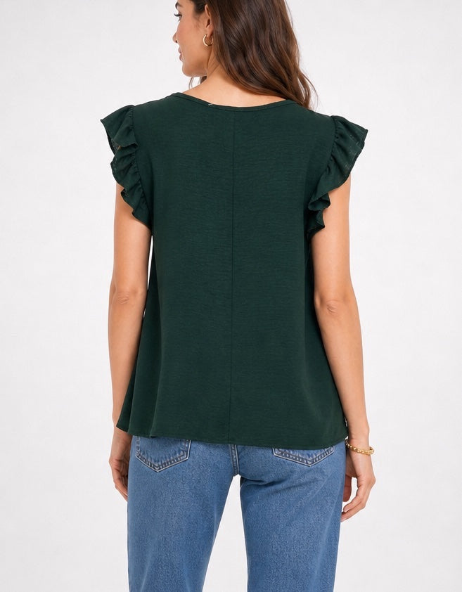 Textured V-Neck Blouse with Ruffled Sleeves - Mixed Pack (2)