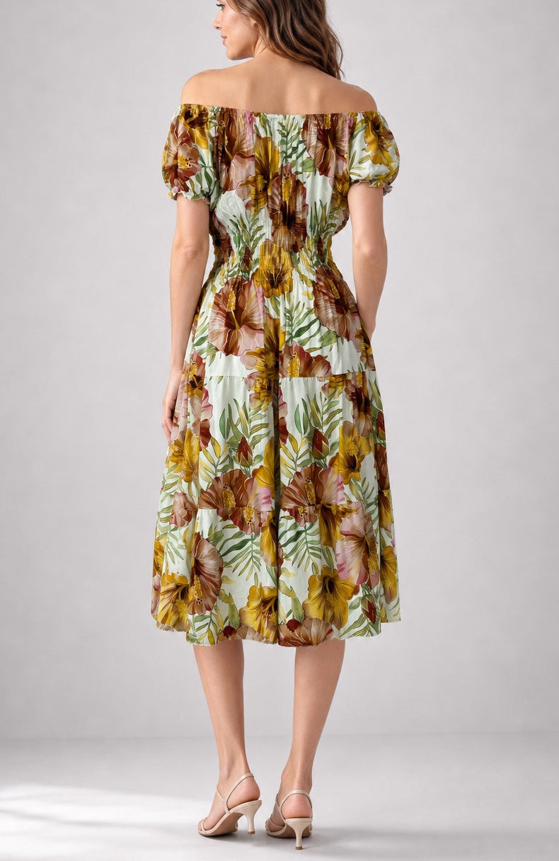 Off-The-Shoulder Tiered Midi Dress - Multi (2)