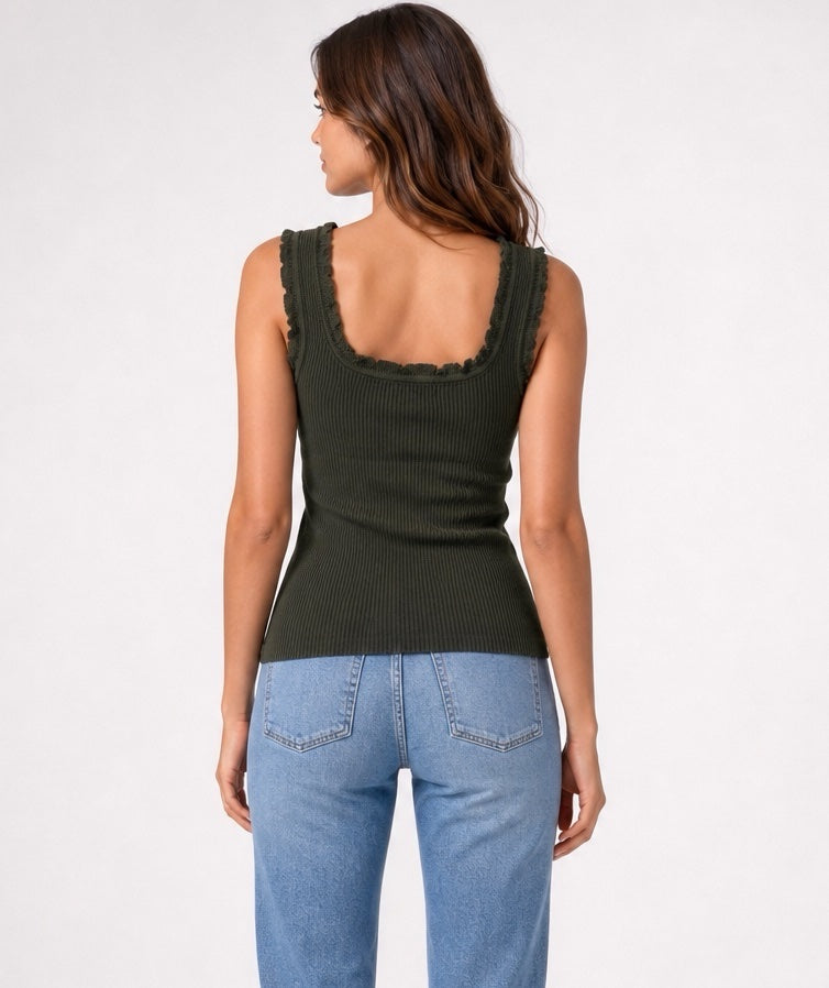 Ribbed Frill Trim Tank Top - Mixed Pack (2)