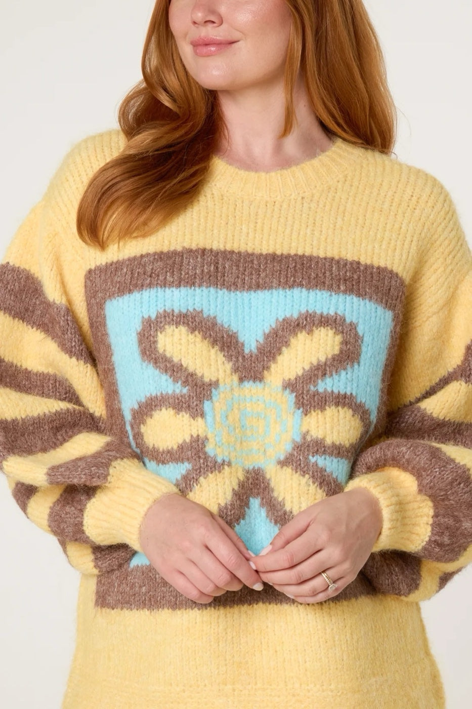 Floral Motif Knit Jumper - Lemon