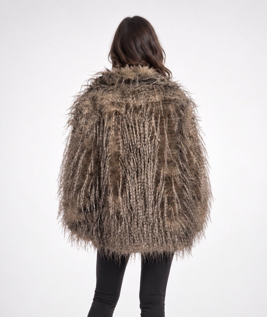 Shaggy Faux Fur Statement Jacket - Brown (2)
