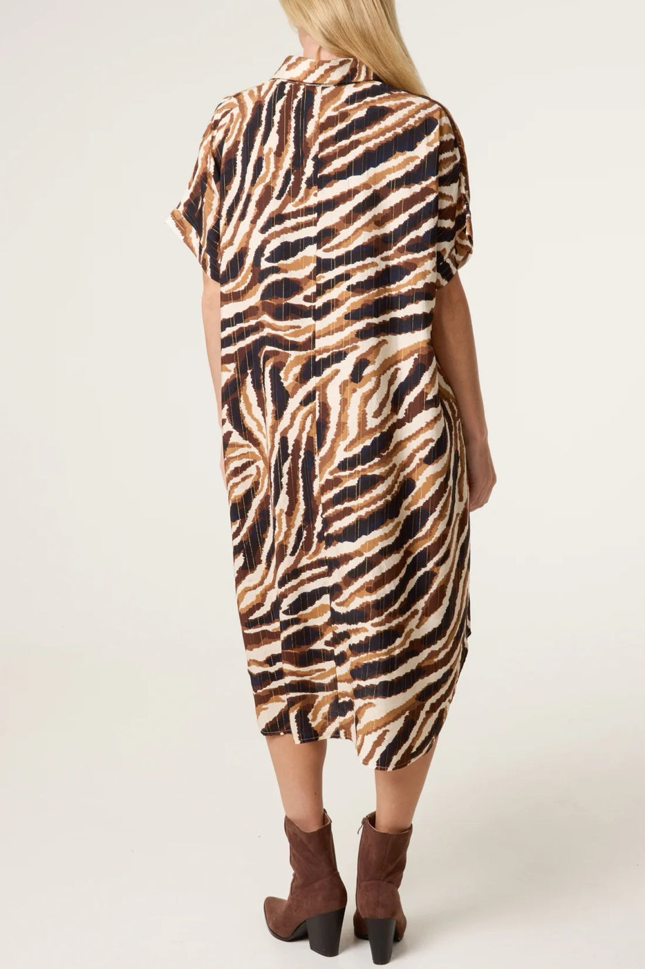 Abstract Print Shirt Dress - Brown (2)