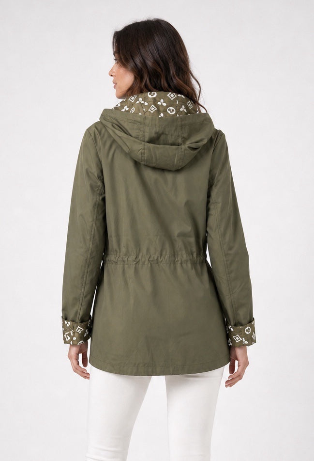 Lightweight Drawstring Hooded Jacket - Khaki Green (2)