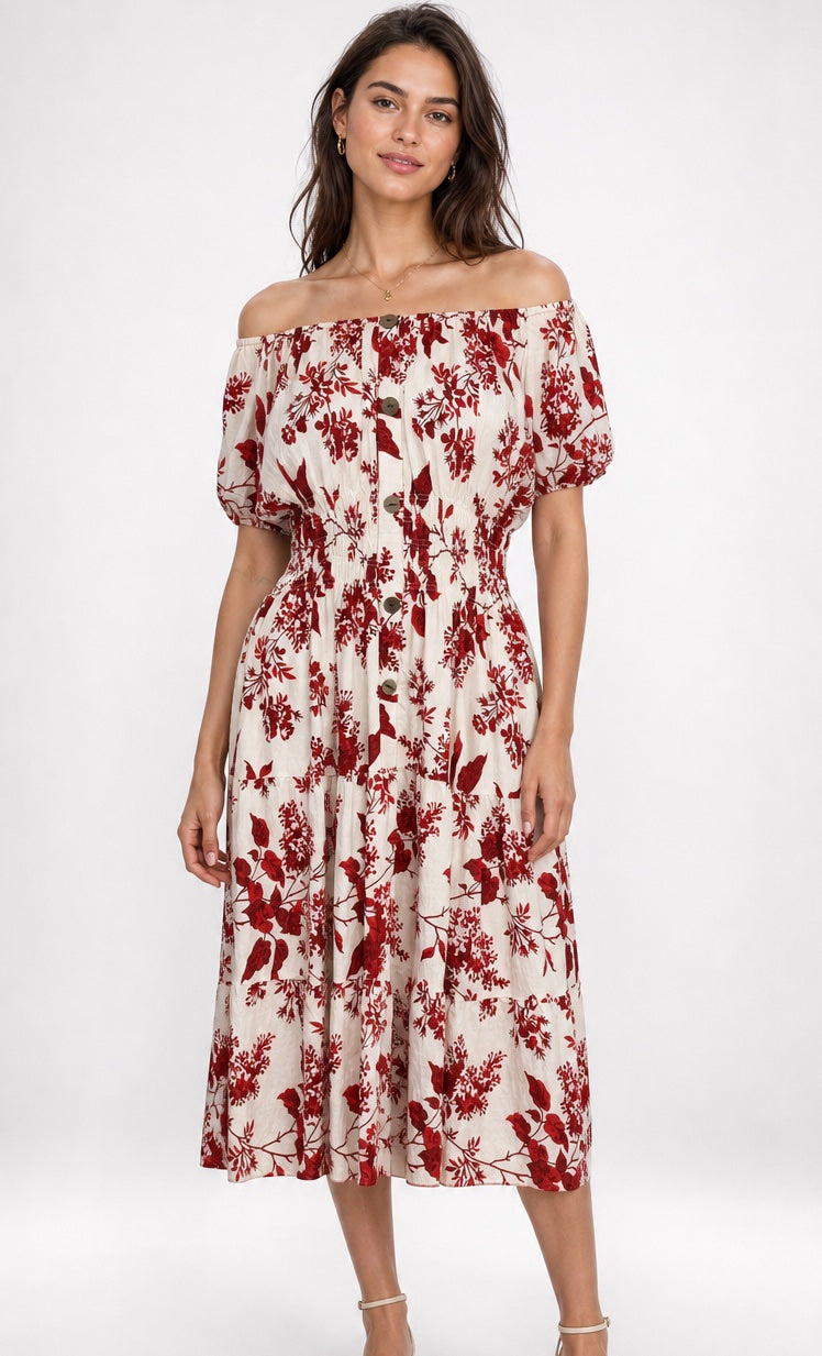 Floral Print Puff Sleeve Midi Dress - Mixed Pack