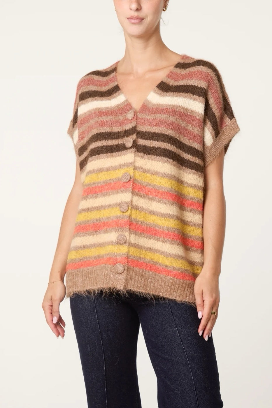 Striped Knit Button-Front Vest - Multi