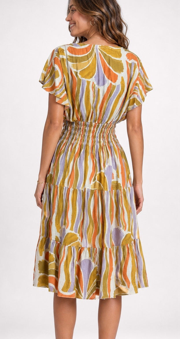 Wave Stripe Midi Dress with Flutter Sleeves - Mixed Pack (2)