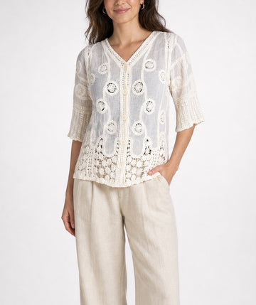 Embroidered Crochet Button-Front Cardigan  - Mixed Pack