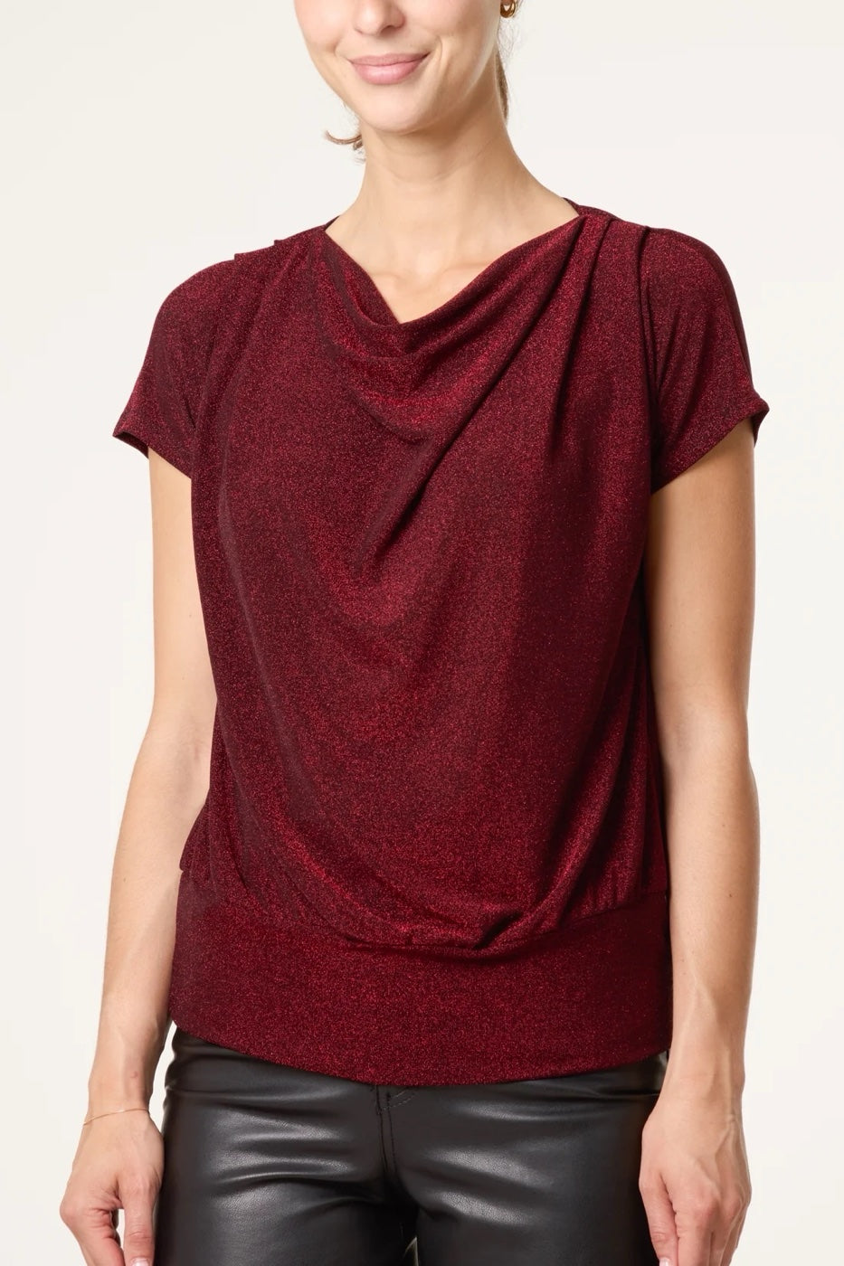 Shimmer Cowl Neck Top - Wine