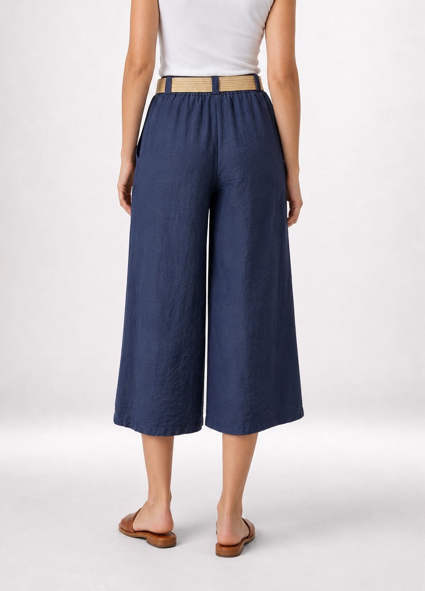 Textured Culotte Trousers with Woven Belt - Mixed Pack (2)