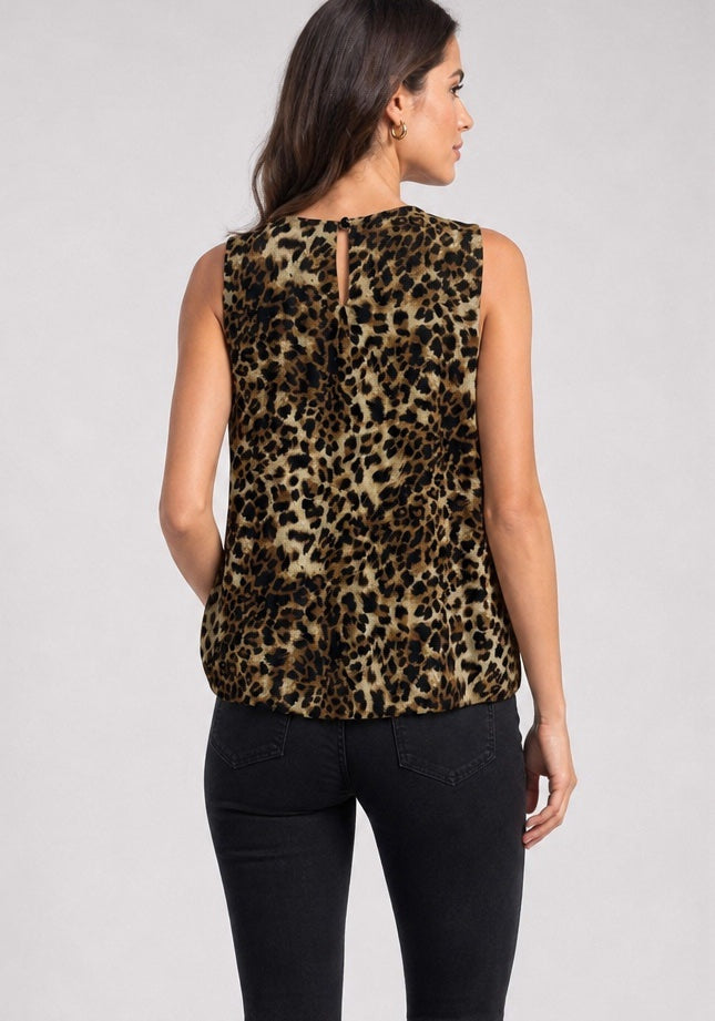 Leopard Print Ruched Neckline Blouse - Animal Print (2)
