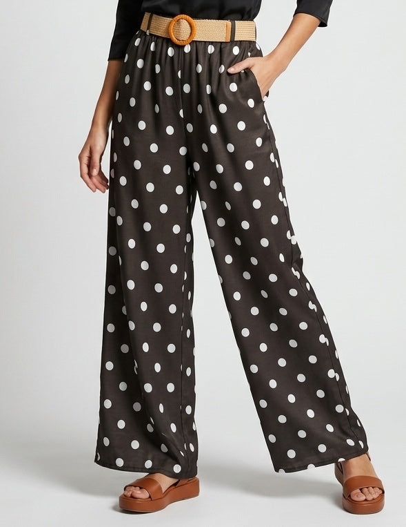 Polka Dot Wide Leg Trousers - Chocolate