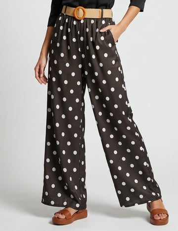 Polka Dot Wide Leg Trousers - Chocolate