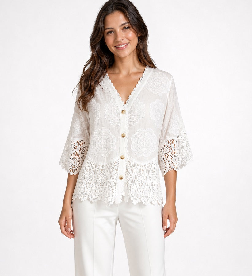 Embroidered Lace Button-Front Blouse - Mixed Pack