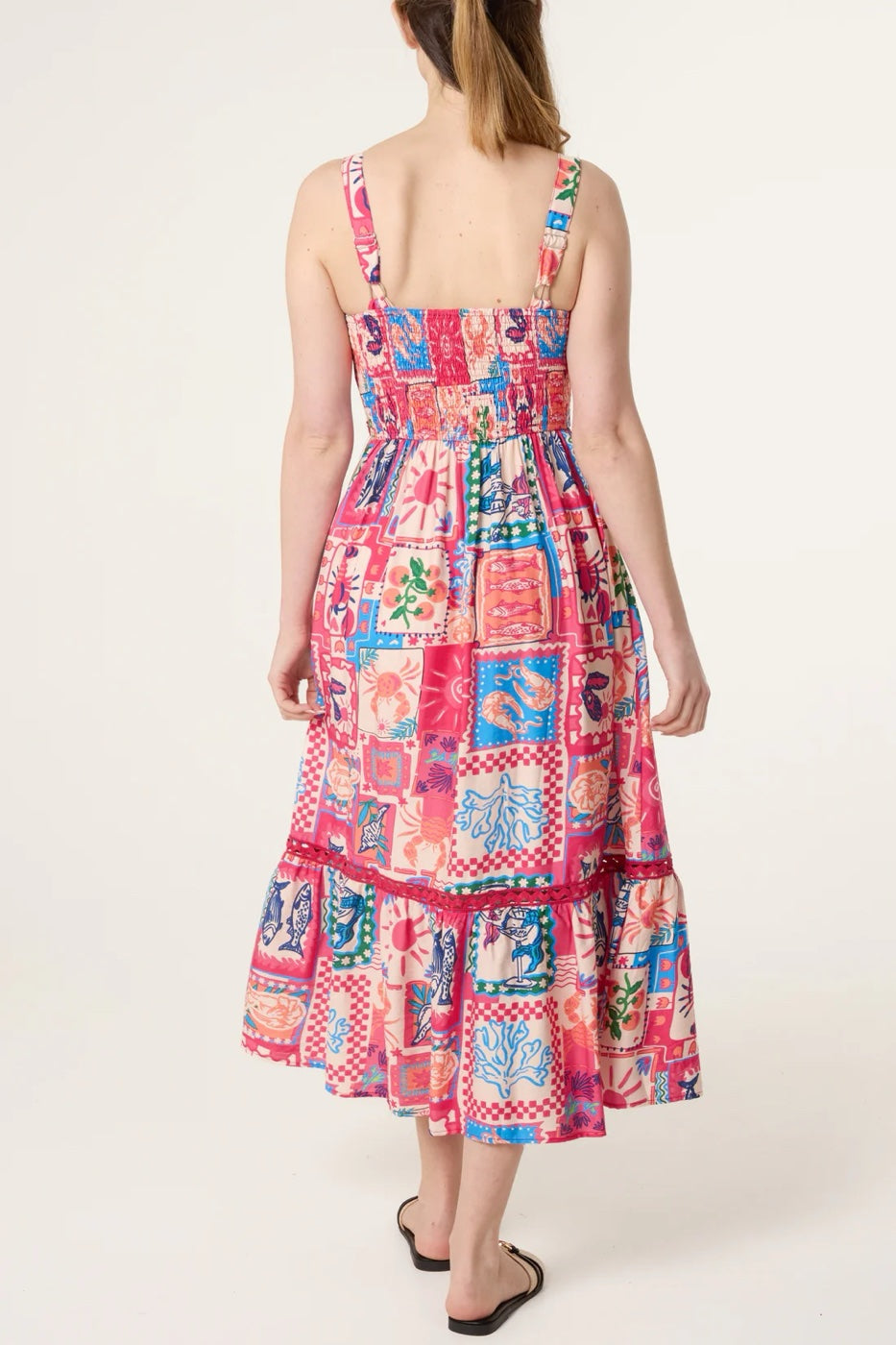 Seaside Patchwork Maxi Dress - Bright Pink (2)