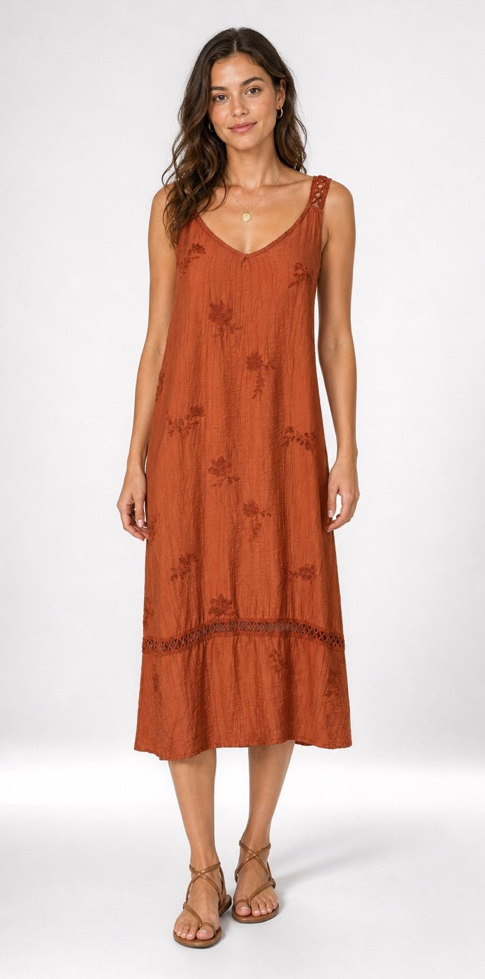 Embroidered Midi Dress with Braided Straps - Mixed Pack