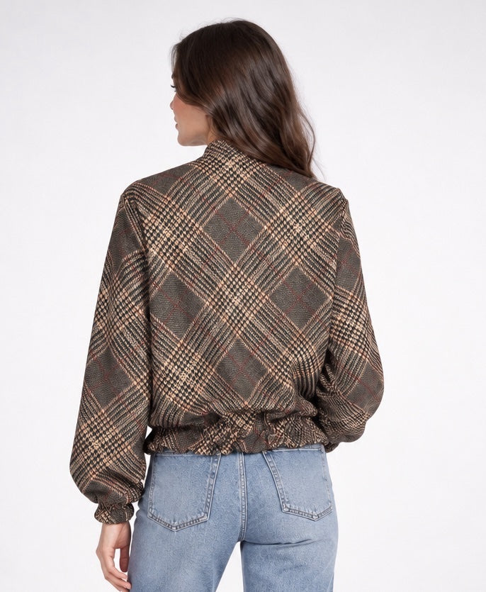 Plaid Bomber Jacket with Drawstring Hem - Mixed Pack (2)
