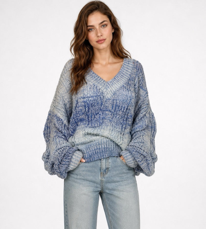 Textured V-Neck Balloon Sleeve Jumper - Mixed Pack