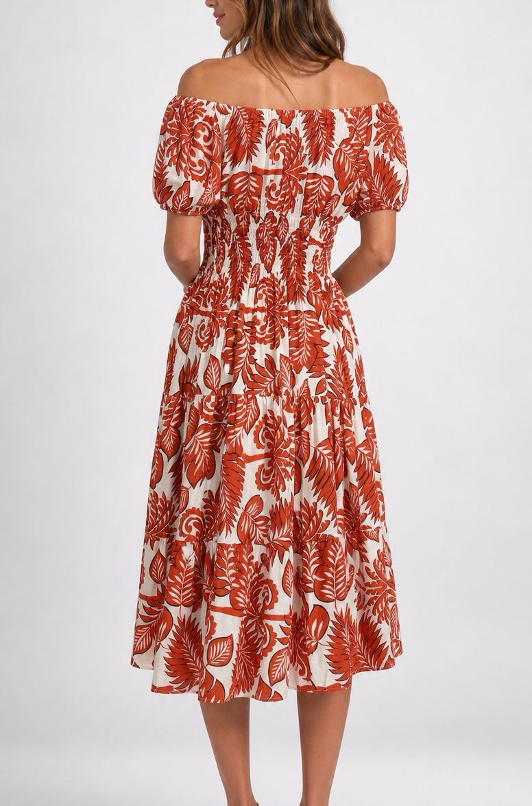 Floral Leaf Off-Shoulder Midi Dress - Mixed Pack (2)