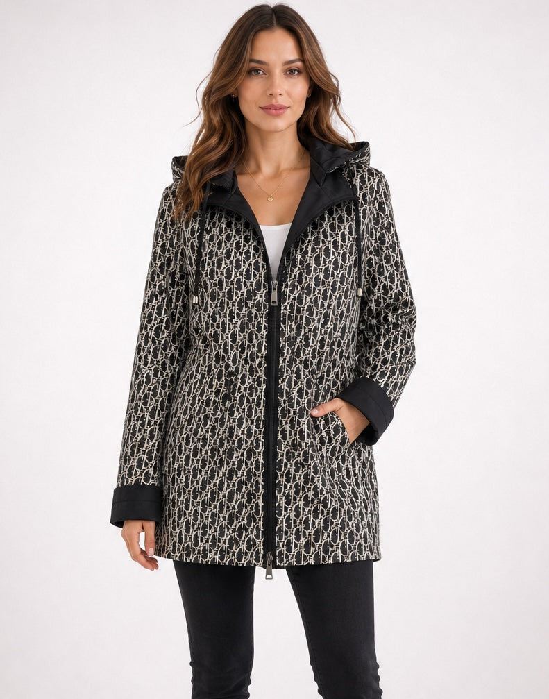 Hooded Drawstring Waist Jacket - Black (3)