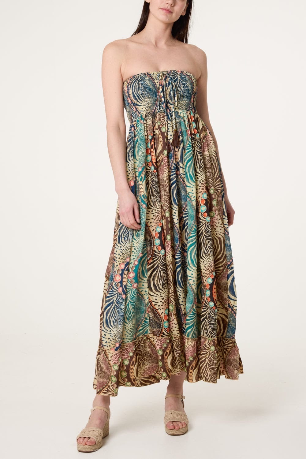 Exotic Print Strapless Maxi Dress - Multi