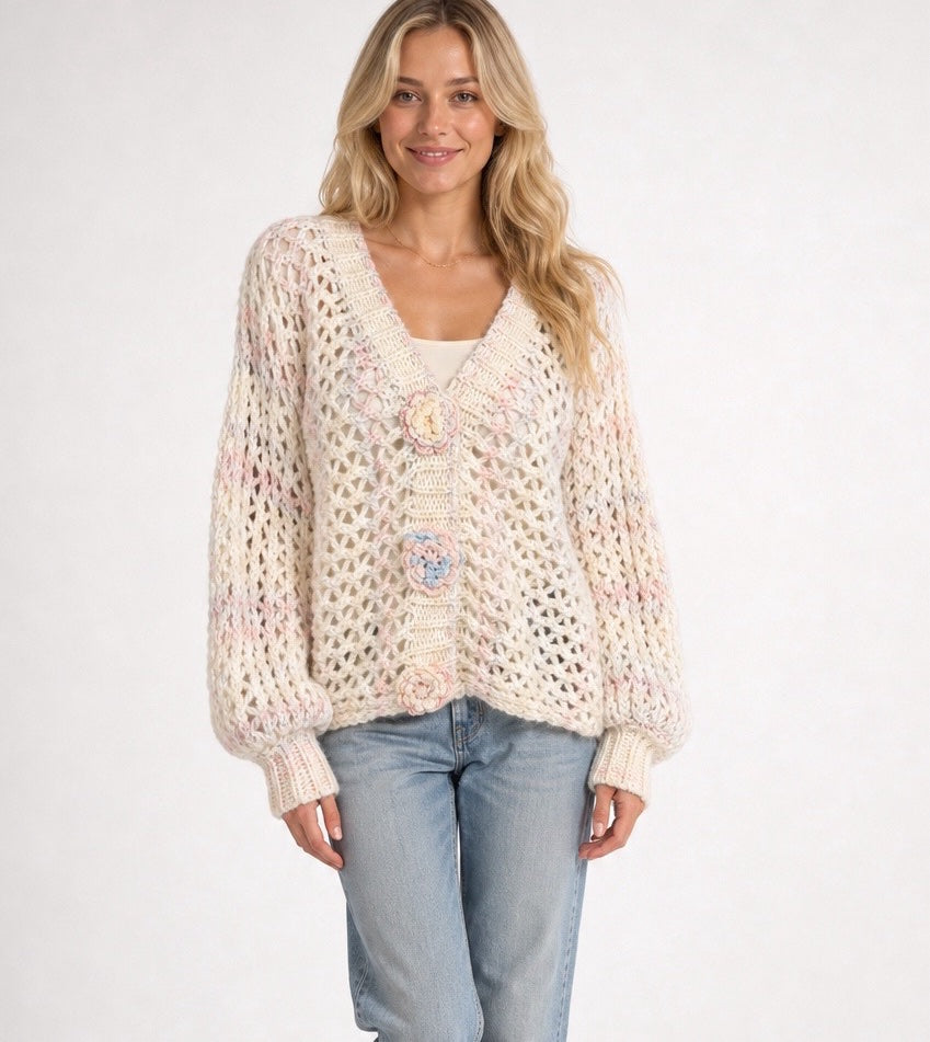 Floral Embellished Open-Knit Cardigan - Mixed Pack (3)