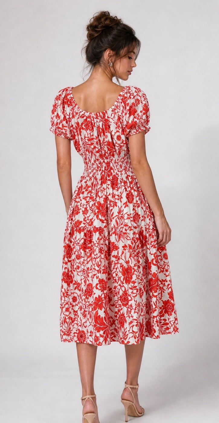 Floral Print Square Neck Midi Dress - Mixed Pack (2)