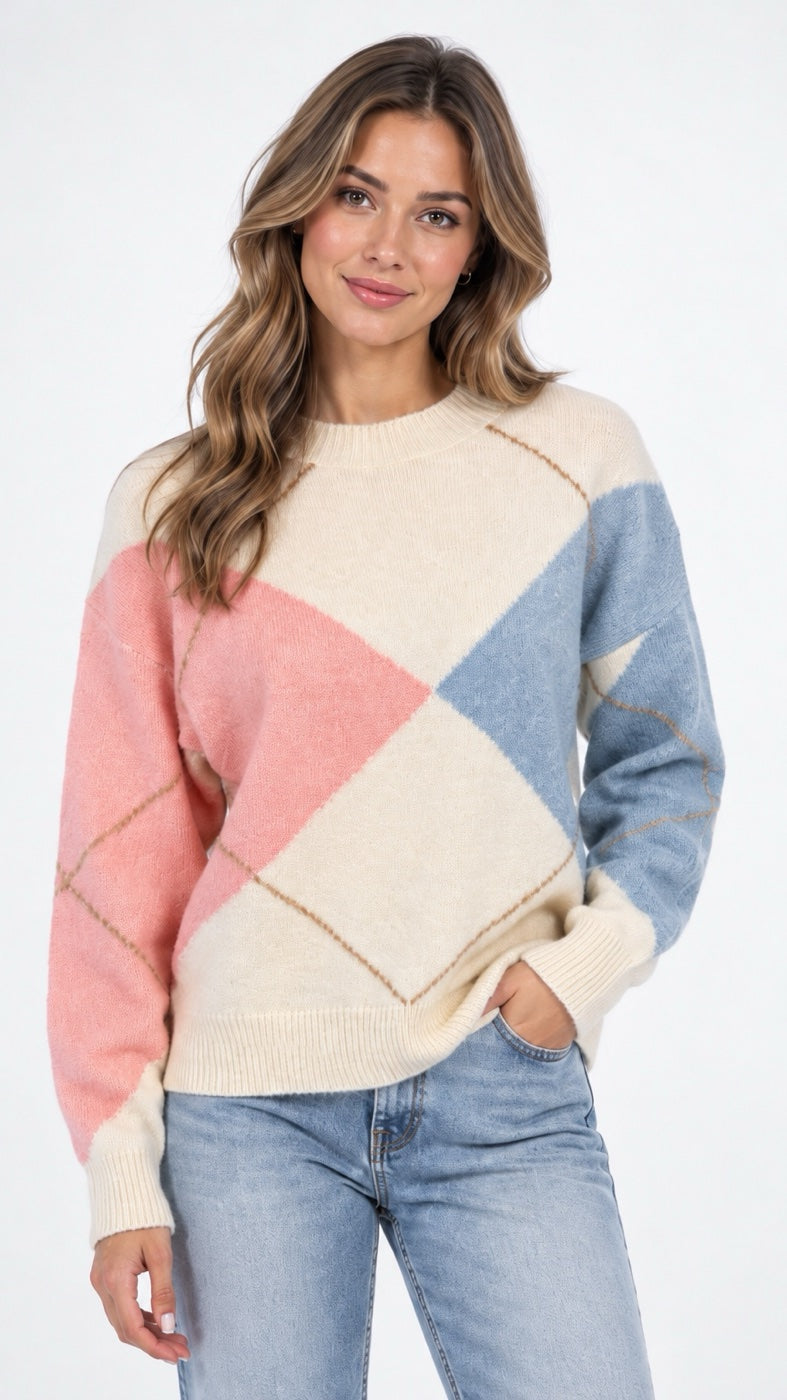 Argyle Knit Crew Neck Jumper - Mixed Pack