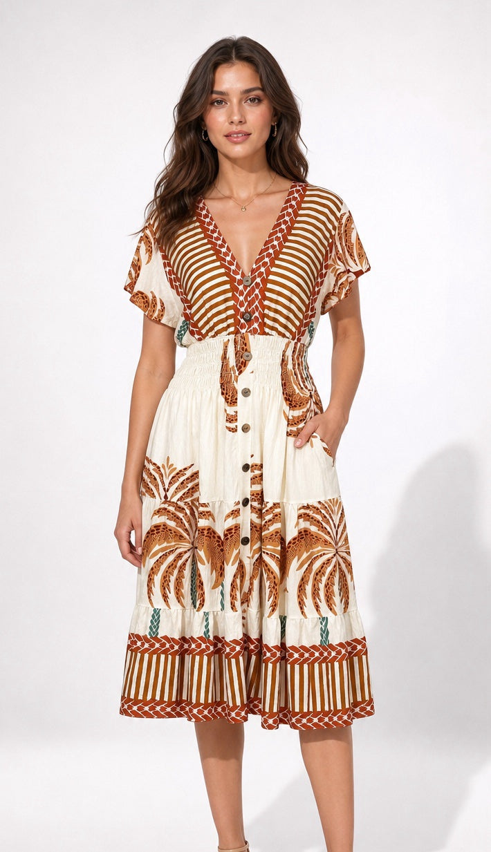 Tropical Palm Print Midi Dress - Mixed Pack