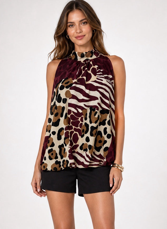 Animal Print High Neck Sleeveless Blouse - Mixed Pack