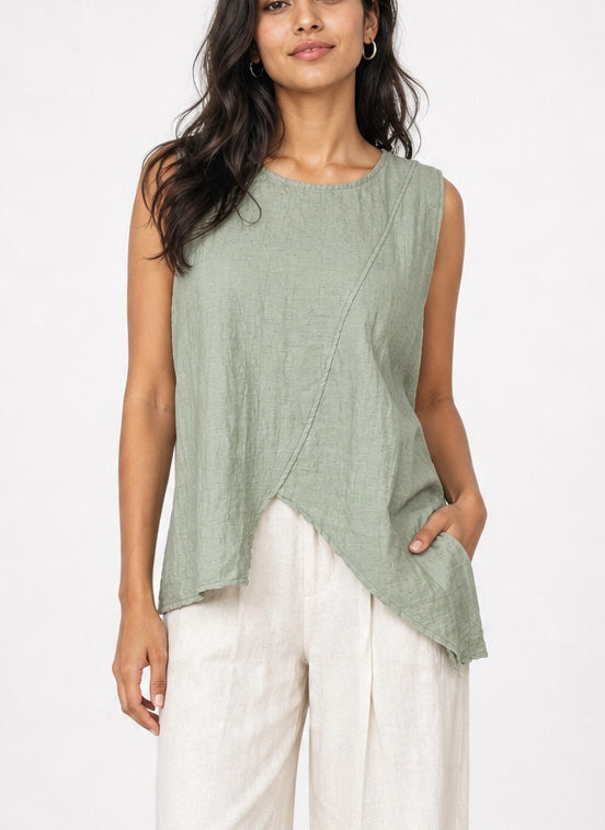 Linen Blend Asymmetric Crossover Sleeveless Top - Mixed Pack