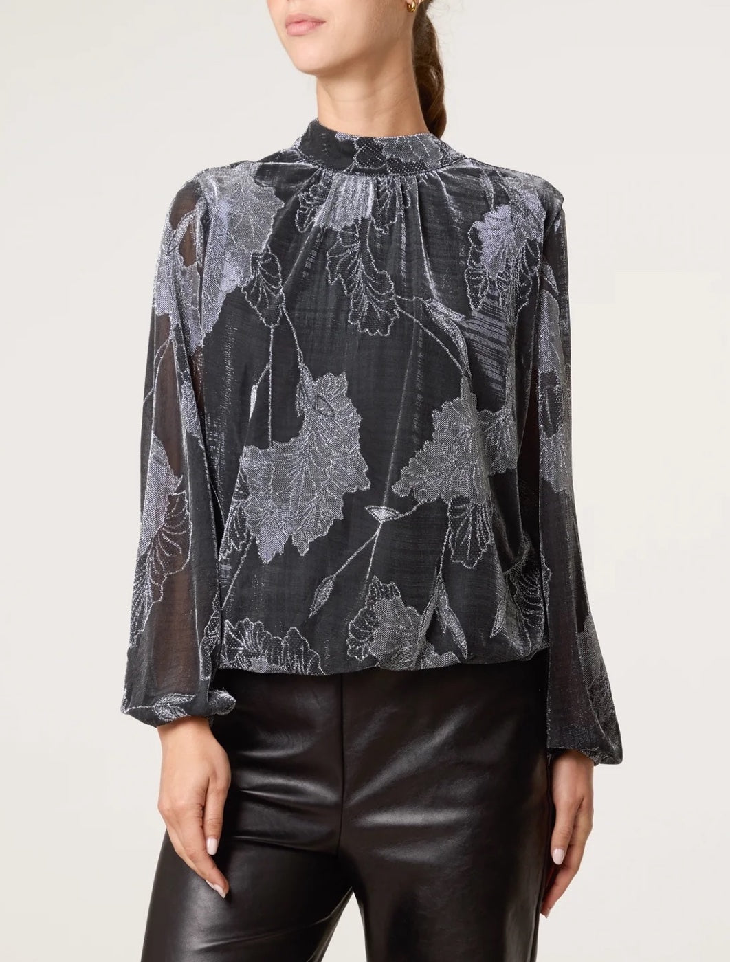 Floral Print Shimmer Blouse - Silver