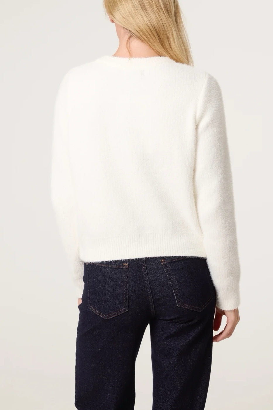 Fluffy Knit Button Up Cardigan - Ivory (2)