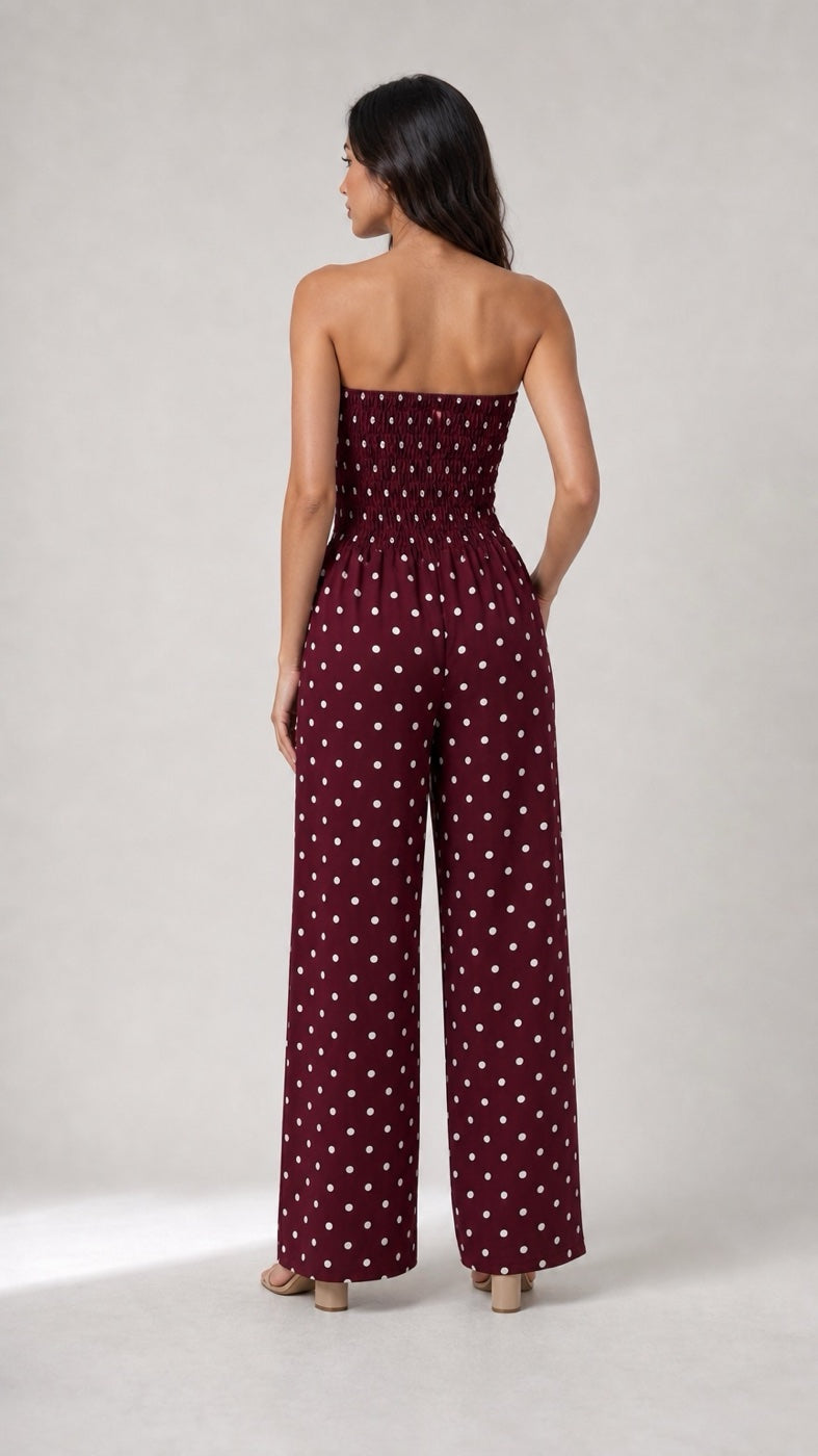 Polka Dot Shirred Strapless Wide-Leg Jumpsuit - Mixed Pack (2)